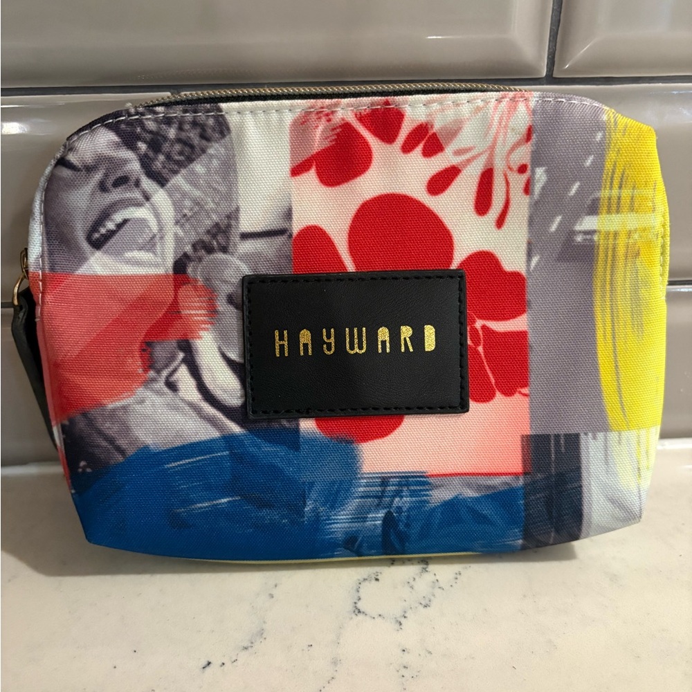NWT HAYWARD Multicolor Floral Nylon & Black Leather Wallet Cosmetic Purse